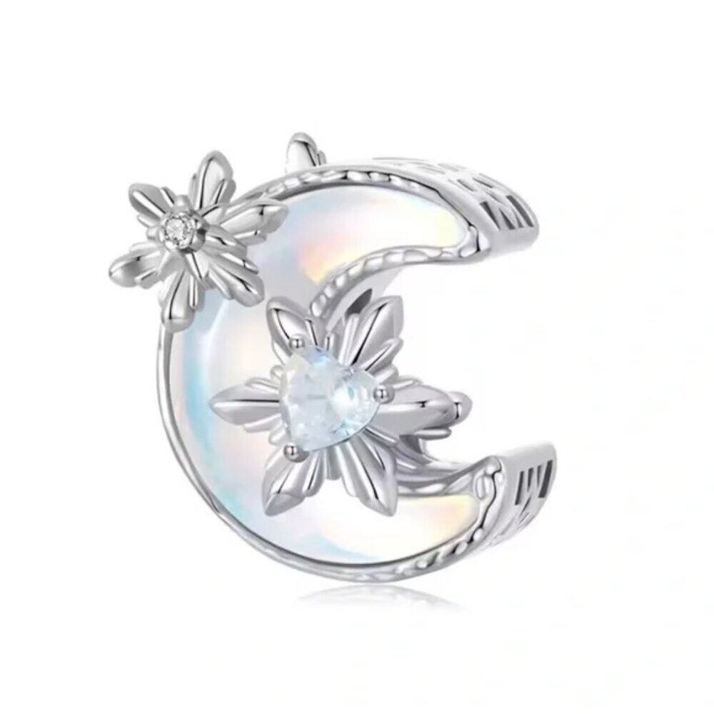 Silver Opalescent Moon Charm